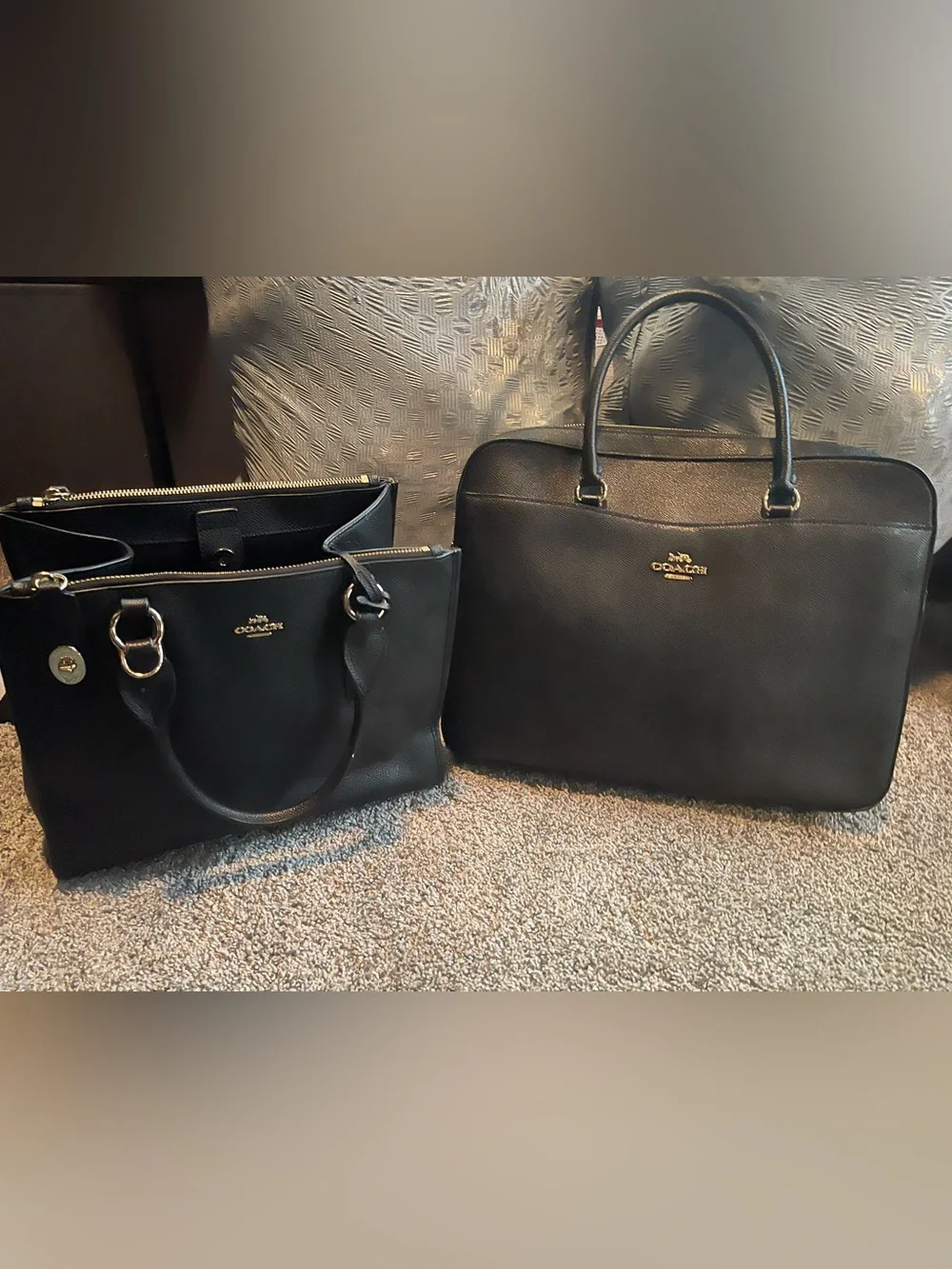 Coach Black Leather Briefcase and Matching Tote Set